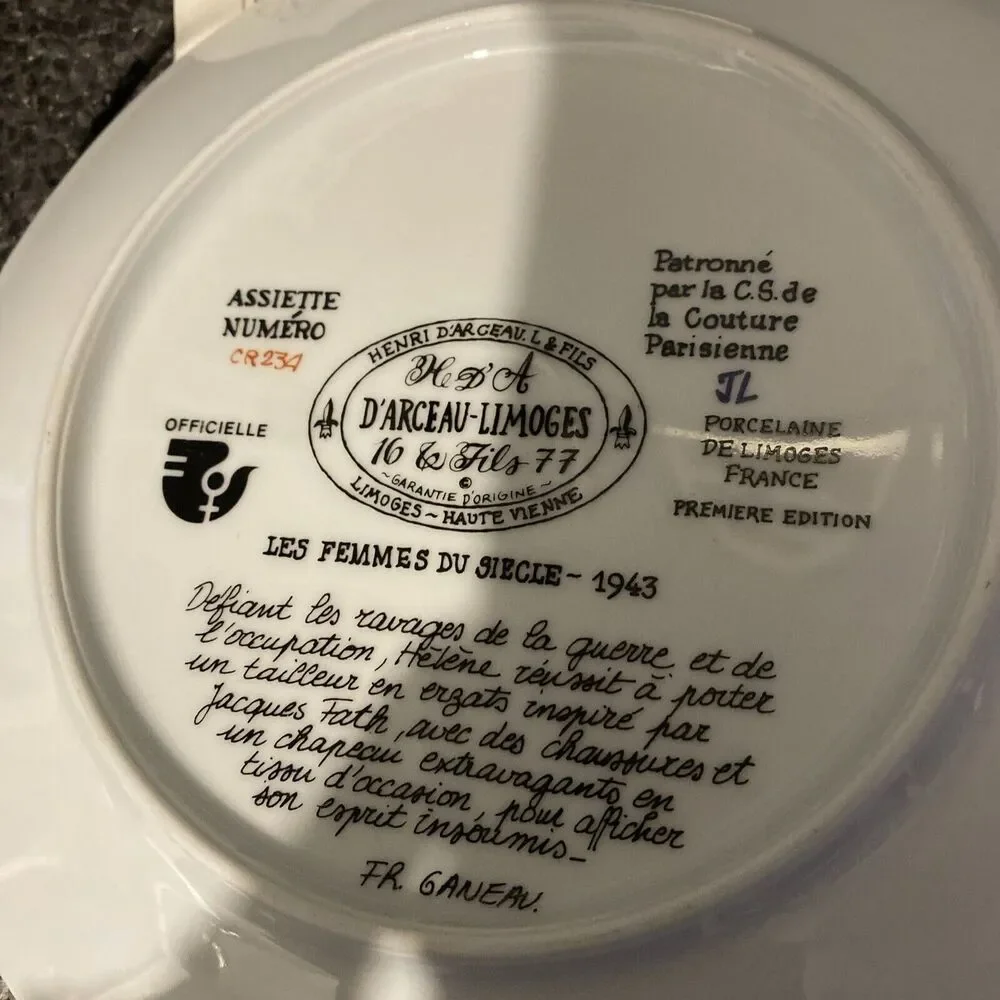 Darcelau & Fils‎ Porcelain Plate Limoges France 1978